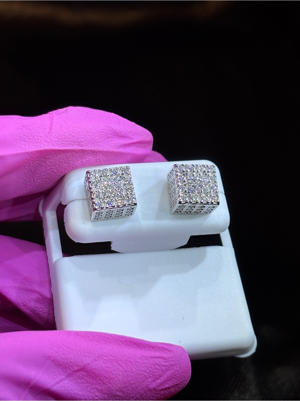 .925 Sterling Silver 2ct. VVS Moissanite Pave’ Square Stud Earrings - Picture 6 of 8